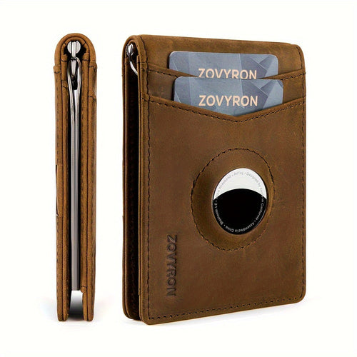 Mens Wallet Genuine Leather Slim Bifold Wallet With Airtag Holder,