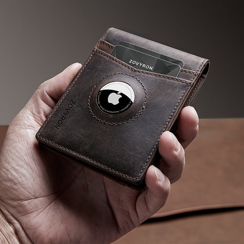Mens Wallet Genuine Leather Slim Bifold Wallet With Airtag Holder,