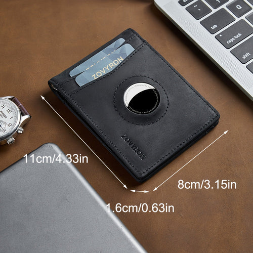 Mens Wallet Genuine Leather Slim Bifold Wallet With Airtag Holder,