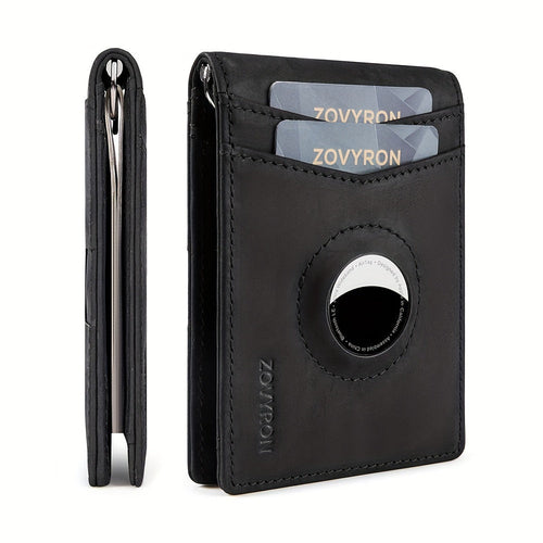 Mens Wallet Genuine Leather Slim Bifold Wallet With Airtag Holder,