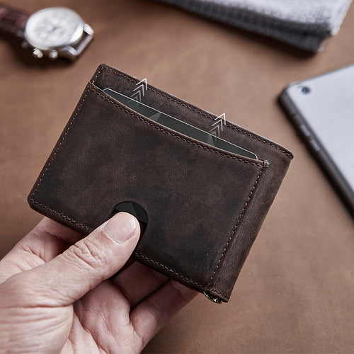 Mens Wallet Genuine Leather Slim Bifold Wallet With Airtag Holder,