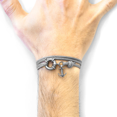 Classic Grey Clyde Anchor Silver and Rope Bracelet
