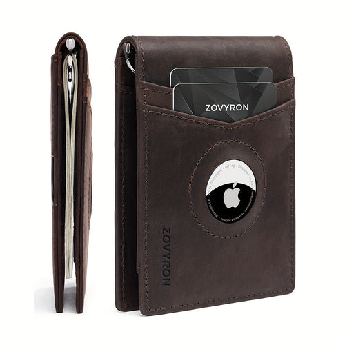 Mens Wallet Genuine Leather Slim Bifold Wallet With Airtag Holder,